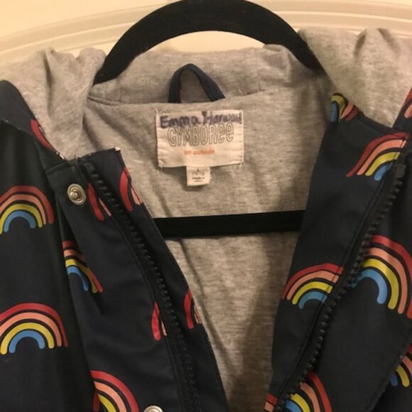 Gymboree Girls Rainbow Rain Jacket Zip Up Hood & Pockets Size 10-12 - Picture 3 of 3